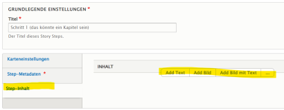 Story-Schritt Inhalte hinzufügen: Text, Bild, Bild im Text und Video