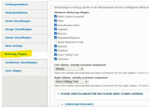 Konfiguration der Werkzeug Plugins für die Karteninstanz