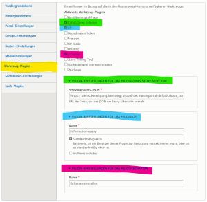 Konfiguration der Werkzeug Plugins für die Karteninstanz