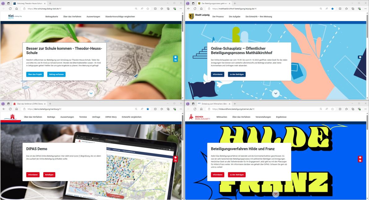 DIPAS Design in vier unterschiedlichen Städten (Kiel, Leipzig, Hamburg und Bremen)